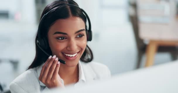 Zákaznický Servis Headset Počítač Obchodní Žena Čelí Poradenství Call Centru — Stock video