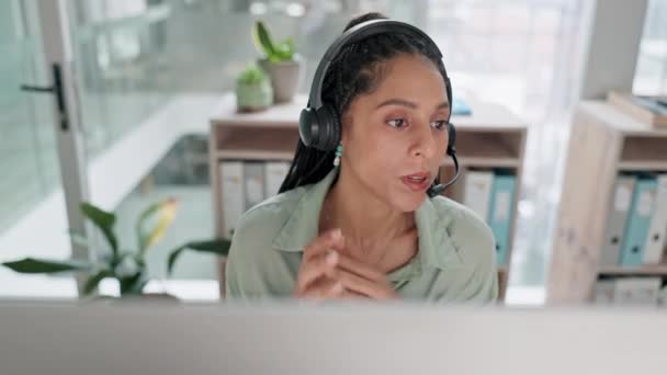 Mujer Call Center Consultoría Auriculares Atención Cliente Servicio Telemarketing Oficina — Vídeo de stock