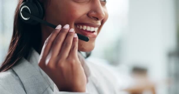Customer Service Headset Mouth Happy Woman Consulting Telemarketing Telecom Help — Stock Video