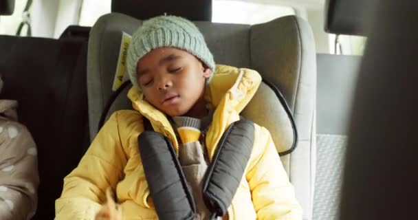 Samochód Podróże Dziecko Śpią Tylnym Siedzeniu Podczas Podróży Samochodem Wakacje — Wideo stockowe
