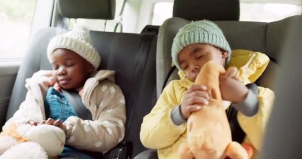 Voiture Voyage Les Enfants Dorment Sur Siège Arrière Sur Route — Video