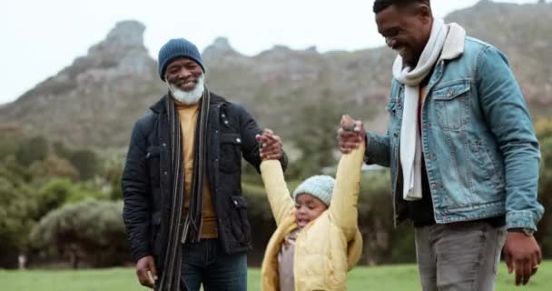 Família Balançando Diversão Livre Com Avô Pai Criança Feliz Andando — Vídeo de Stock
