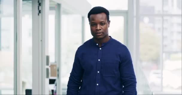 Visage Affaires Homme Noir Avec Les Bras Croisés Carrière Sourire — Video