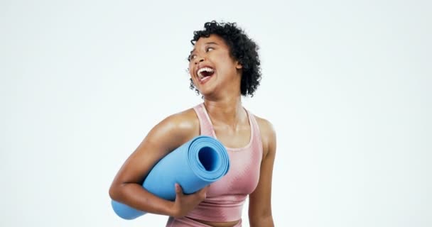 Fitness Śmiech Twarz Kobiety Matą Jogi Studio Szczęśliwy Zabawny Lub — Wideo stockowe
