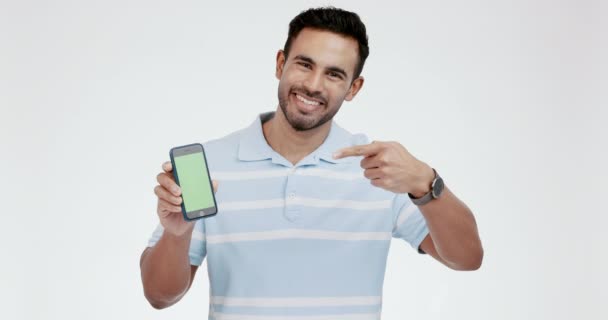Stüdyo Adam Yüzü Işareti Yeşil Ekran Telefonu Kayıt Için Reklam — Stok video