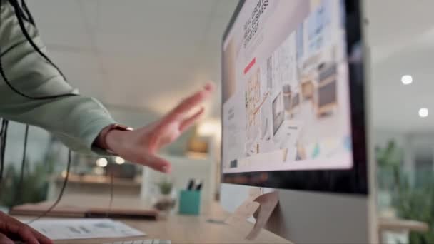 Geschäftsleute Hände Und Computerbildschirm Für Website Design Planung Und Brainstorming — Stockvideo