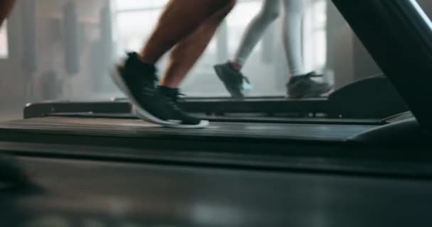 Ноги Упражнения Кроссовки Беговой Дорожке Тренажерном Зале Тренировок Оздоровления Людей — стоковое видео