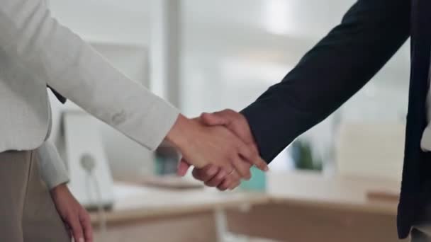 Üzletemberek Kézfogás Találkozó B2B Ben Üzletkötés Vagy Partnerség Irodában Alkalmazottak — Stock videók