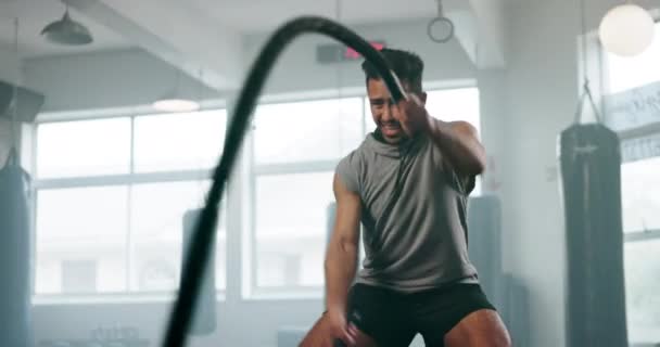 Homem Corda Músculo Fitness Ginásio Com Saúde Musculação Treino Energia — Vídeo de Stock