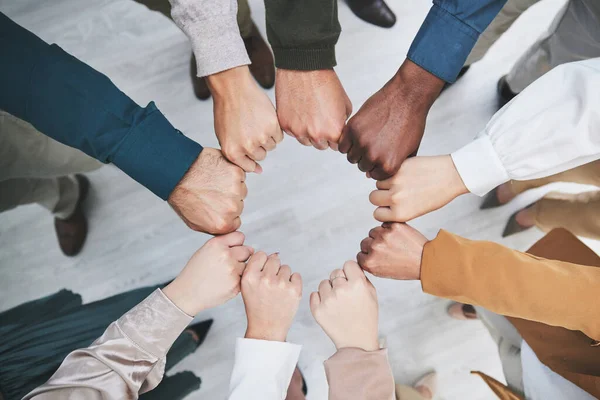 Hands Fist Bump Team Support Solidarity Business People Top View — Stock Photo, Image