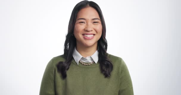 Cara Mujer Divertida Asiática Con Una Sonrisa Negocios Riendo Fondo — Vídeos de Stock