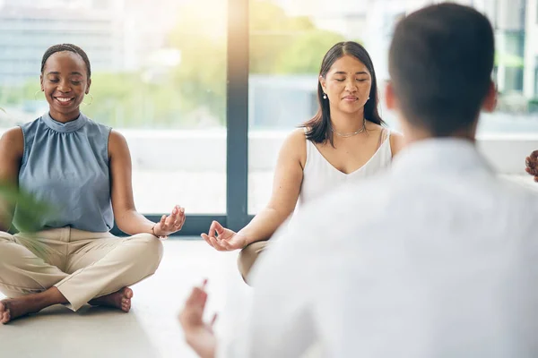 Office Meditation Calm Business People Together Wellness Training Mind Diversity — Stock Photo, Image