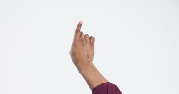 Mano Maqueta Dedo Deslizar Con Persona Estudio Para Espacio Publicidad — Vídeos de Stock