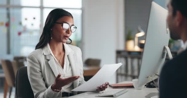 Entrevista Recursos Humanos Con Gente Negocios Conversación Curriculum Vitae Contratación — Vídeos de Stock