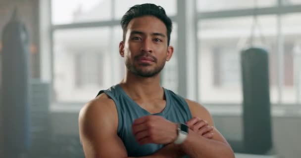 Boxare Glad Man Eller Ansikte Personlig Tränare Gym Motion Eller — Stockvideo