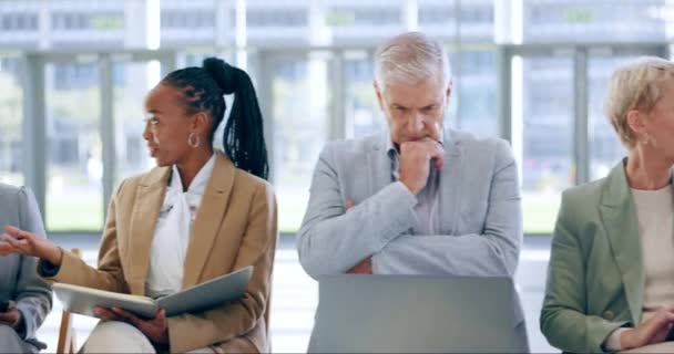 Diversidade Recrutamento Reunião Com Empresários Sala Espera Para Contratação Entrevista — Vídeo de Stock