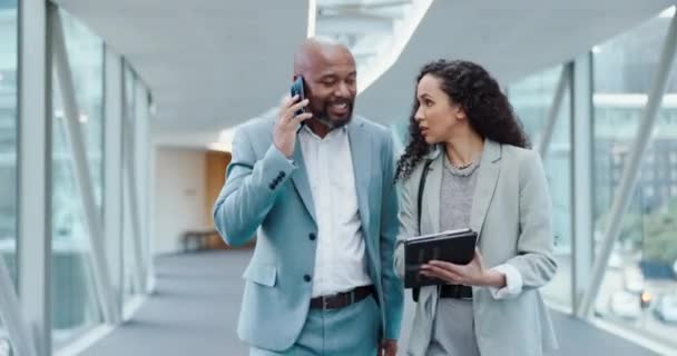 Team Business Deal Succes Eller Sort Mand Telefonopkald Taler Netværk – Stock-video