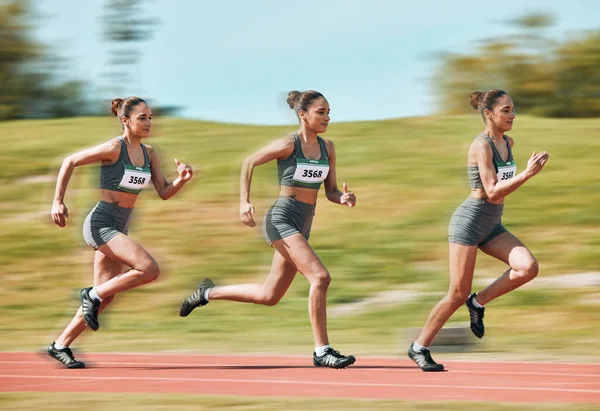 Sports Running Sequence Woman Race Track Stadium Exercise Training Workout — Stock Photo, Image