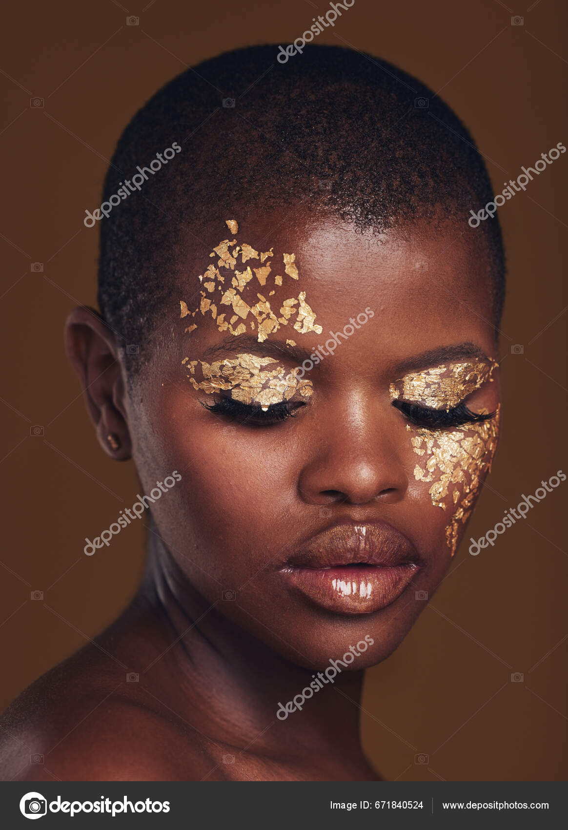 Close Up Beauty Portrait Of Woman Face With Black Paint Stock