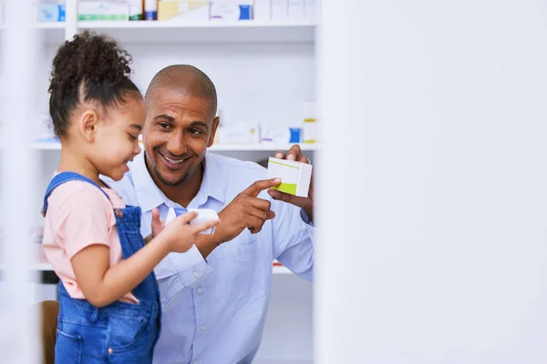 Farmacia Niño Familia Con Medicación Aprendizaje Estudio Salud Para Educación —  Fotos de Stock