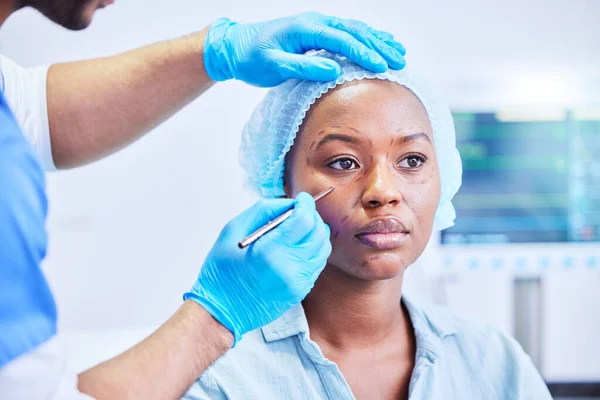 Plastische Chirurgie Pen Zwarte Vrouw Een Ziekenhuis Met Dermatologie Met — Stockfoto