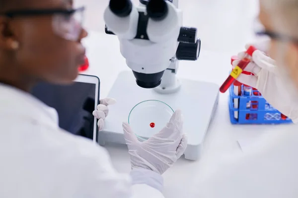 Nauka Krew Ludzie Probówką Przez Mikroskop Badań Badań Medycznych Dna — Zdjęcie stockowe