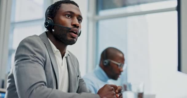 Customer Service Office Computer Video Call Black Man Lead Generation — Stock Video