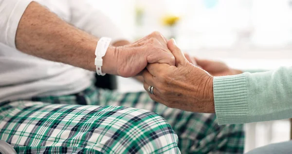 Miłość Trzymanie Się Ręce Wsparcie Pary Seniorów Empatia Lub Opieka — Zdjęcie stockowe