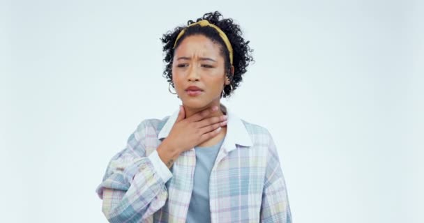 Chest Pain Coughing Sick Woman Face Studio Anxiety Problem Virus — Stock Video