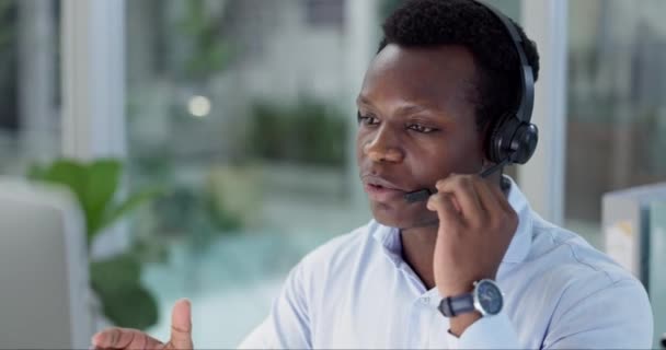 Homem Negro Call Center Consultoria Informática Suporte Cliente Serviço Telemarketing — Vídeo de Stock