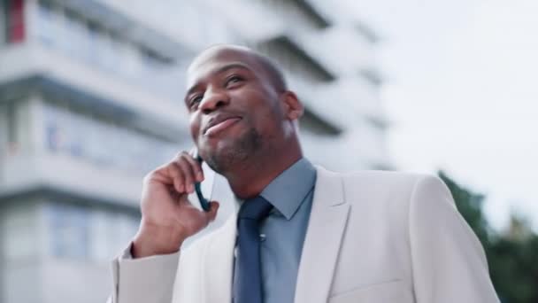 Černoch Telefonát Město Obchodní Konverzaci Komunikaci Nebo Outdoorové Síti Šťastný — Stock video