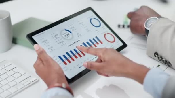 Statistiky Setkání Obrazovka Ruce Tabletem Pro Finanční Řízení Růst Nebo — Stock video