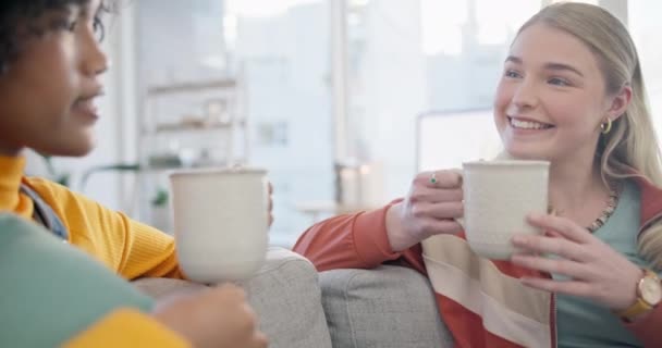 Coffee Friends Women Toast Home Sofa Bonding Having Fun Together — Stock Video