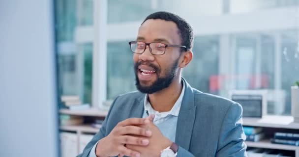 Videollamada Computadora Hombre Negro Reunión Línea Para Presentación Planificación Consultoría — Vídeos de Stock