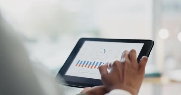 金融チャートと経費レポートを持つビジネスの人々のタブレット コラボレーションミーティング ファイナンス成長計画のための投資グラフ調査によるプロフェッショナル スクリーン — ストック動画
