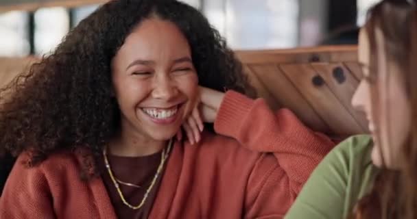 Teman Wanita Mengobrol Dan Mendengarkan Warung Kopi Dengan Dukungan Perhatian — Stok Video