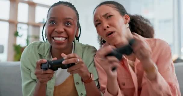 Arkadaşlar Video Oyunları Kadınlar Oturma Odasında Online Sanal Dijital Oyun — Stok video