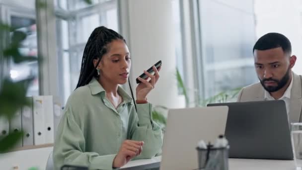 Telefonní Hovor Audio Zaměstnanci Recepci Diskusí Mobilní Hlasovou Poznámku Kanceláři — Stock video