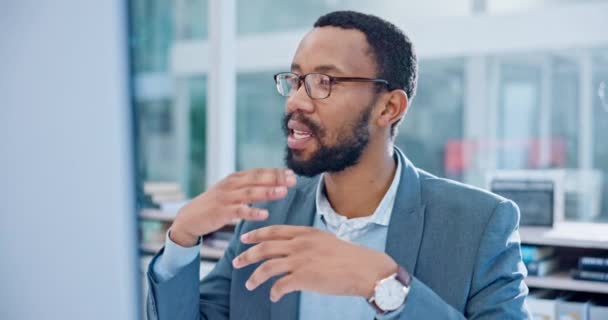 Apresentação Videochamada Homem Negro Reunião Line Sobre Computador Planejamento Consultoria — Vídeo de Stock