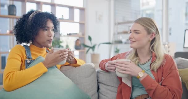 Kopi Teman Teman Dan Wanita Berbicara Rumah Sofa Ikatan Atau — Stok Video