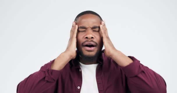 Cara Choque Homem Negro Com Estresse Confuso Modelo Com Expressão — Vídeo de Stock
