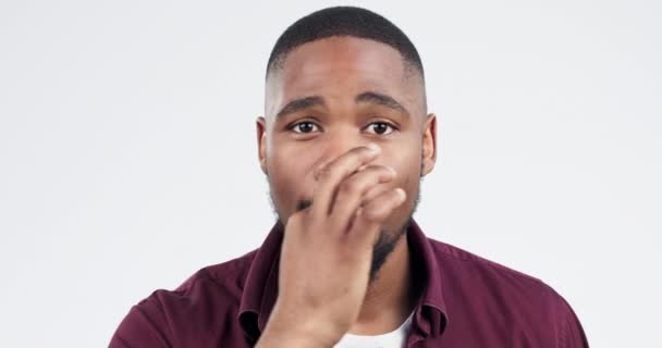 Retrato Hombre Negro Boca Zip Estudio Para Secreto Chismes Privacidad — Vídeos de Stock