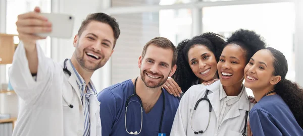 Doctor Selfie Group Smile Social Media Profile Picture Hospital Healthcare — Stock Photo, Image