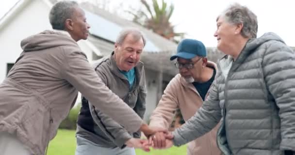 Anziani Mani Unite Forma Fisica Nel Lavoro Squadra Motivazione Sostegno — Video Stock