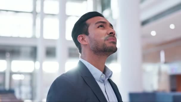 Посмішка Бачення Бізнесмен Офісній Будівлі Можливості Роботи Нової Роботи Щасливий — стокове відео