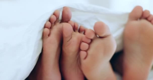 Пара Расслабиться Ноги Постели Вместе Отдых Отдых Спать Утрам Любовью — стоковое видео
