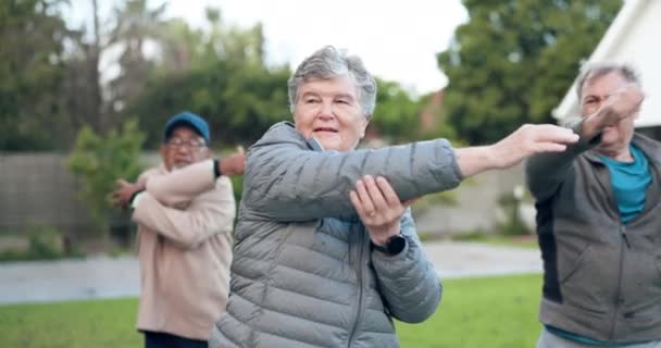 Ouderen Fitness Stretching Klas Voor Workout Gezond Leven Lichaam Een — Stockvideo