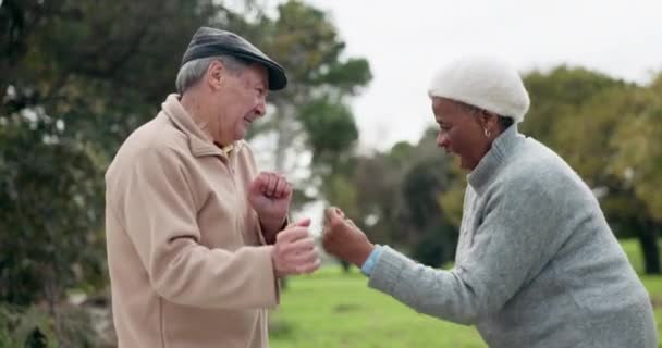 Para Seniorów Taniec Odkryty Parku Energii Zabawy Szczęścia Miłości Wakacjach — Wideo stockowe