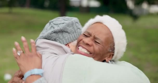 Felice Amore Amici Anziani Che Abbracciano Parco Legare Una Passeggiata — Video Stock