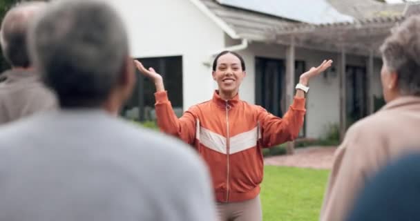 Tepuk Tangan Bahagia Dan Pelatih Dengan Orang Orang Untuk Kebugaran — Stok Video